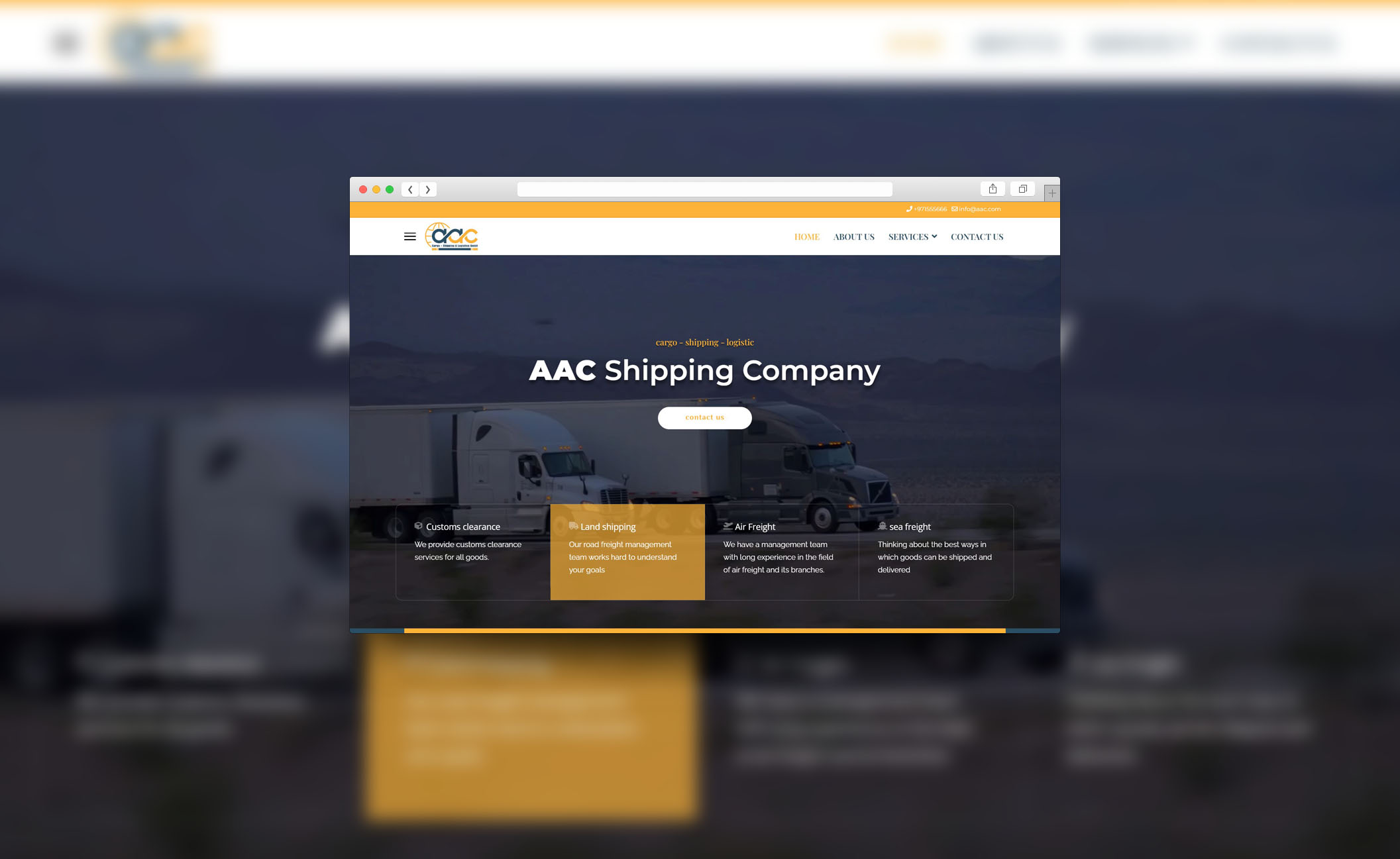 تصميم موقع إلكتروني لشركة شحن بضائع في ابو ظبي | شركة aac في الامارات